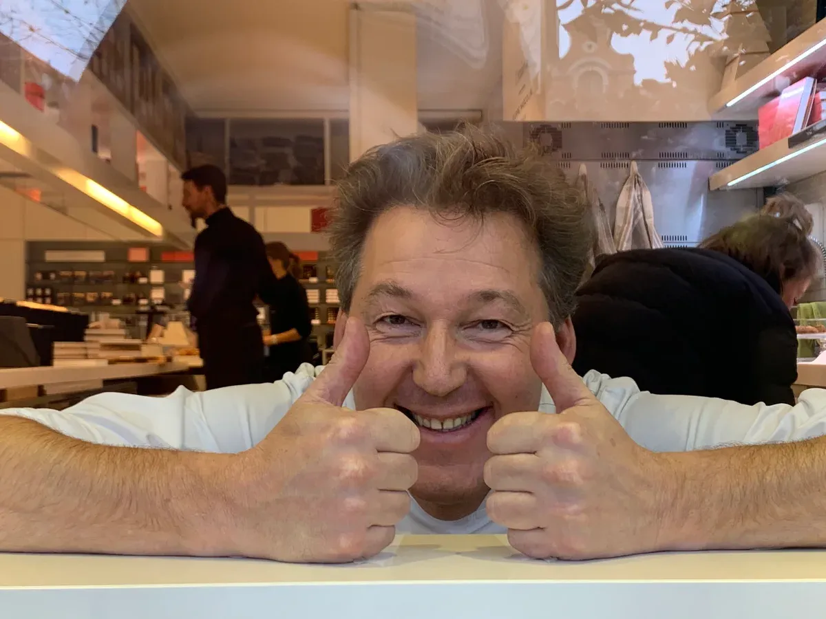 Pierre Marcolini in his shop on the Place du Grand Sablon, a name on chocolate tours in Brussels
